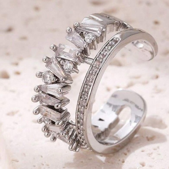 Stainless Steel Cubic zirconia Double Adjustable Ring - Picture 7 of 8